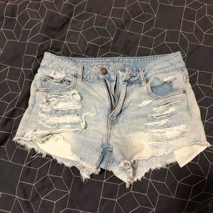 AE high wasted light denim shorts